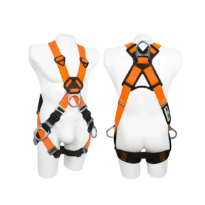 Arnés 4 argollas en X para cuerpo entero, con reatas ignífugas y argollas de acero para detención de caídas, posicionamiento y ascenso. Incluye accesorios de alta resistencia y componentes plásticos ergonómicos.