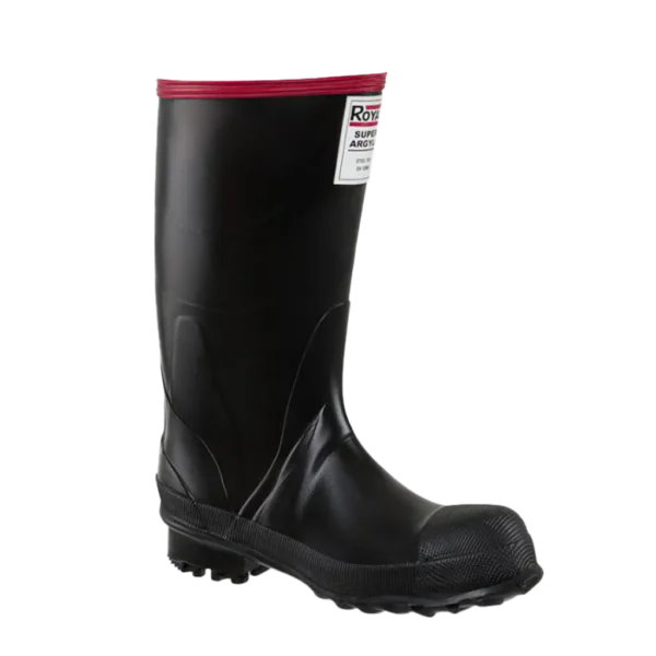 Bota industrial Super Argyll en caucho natural con puntera de acero, vulcanizada en autoclave y forro de algodón, ideal para sectores exigentes.