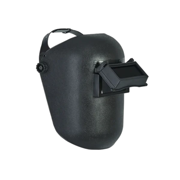 Careta para soldador Apollo en polipropileno con visor levantable, vidrio oscuro sombra 11, ajuste tipo ratchet y banda antisudor, resistente a esquirlas incandescentes.
