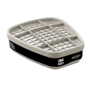Cartucho 6001 para vapores orgánicos con carbón activado, compatible con piezas faciales serie 6000 y 7000, ideal para pinturas, disolventes y petroquímica.