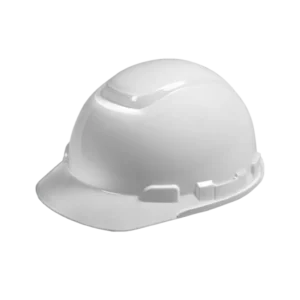 Casco de seguridad dieléctrico tipo I clase E y G, fabricado en polietileno, con ajuste tipo ratchet y compatible con barbuquejo y protectores auditivos.