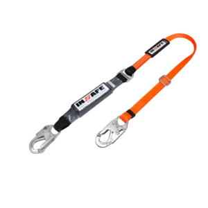 Eslinga sencilla regulable con absorbedor de energía, fabricada en reata de poliéster ignífuga de alta resistencia. Incluye ganchos de seguridad de acero, hebilla ajustable y paquete absorbedor que reduce el impacto en caso de caída.