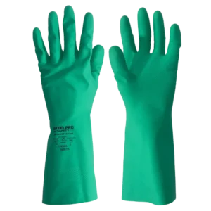 guante verde nitrilsafe de 13 pulgadas en nitrilo flocado, con palma antideslizante y resistencia química y biológica