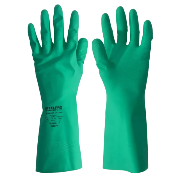 guante verde nitrilsafe de 13 pulgadas en nitrilo flocado, con palma antideslizante y resistencia química y biológica