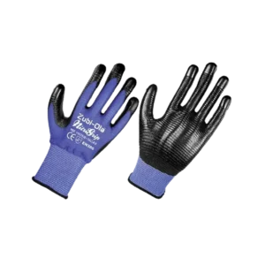 Guante anatómico de nylon texturado recubierto en nitrilo. Ofrece resistencia mecánica, agarre fuerte, destreza, y palma impermeable a aceites. Dorso aireado, puño elástico y diseño para riesgos mínimos.