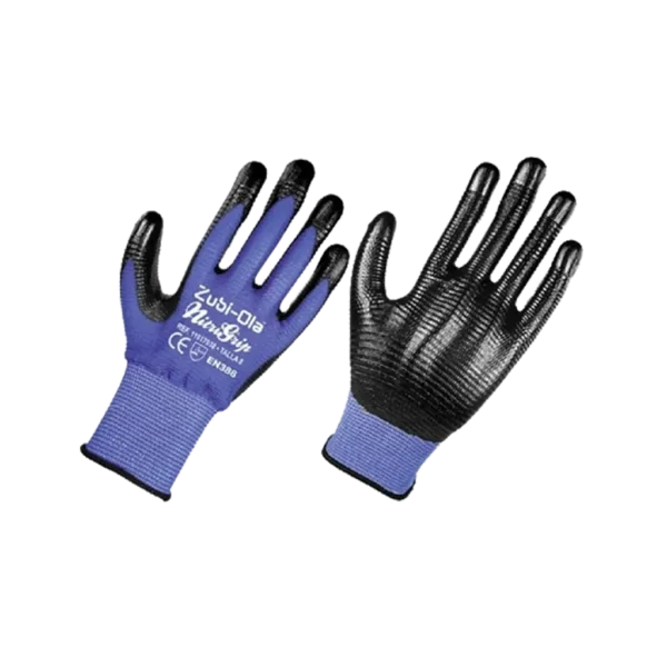 Guante anatómico de nylon texturado recubierto en nitrilo. Ofrece resistencia mecánica, agarre fuerte, destreza, y palma impermeable a aceites. Dorso aireado, puño elástico y diseño para riesgos mínimos.