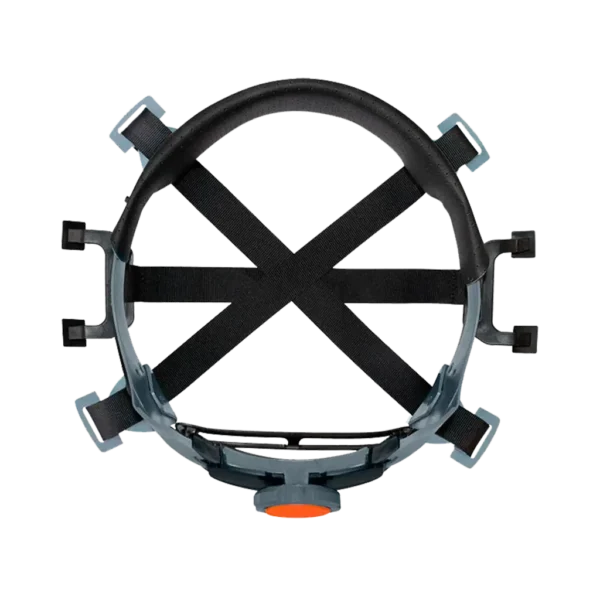 Suspensión con 6 apoyos fabricada en cinta de poliéster de 20 mm, con sistema de ajuste tipo ratchet. Compatible con cascos tipo I clase E y G según norma ANSI Z89.1-2014. Incluye banda frontal acolchada e intercambiable y soporte interno en silicona para mayor comodidad.