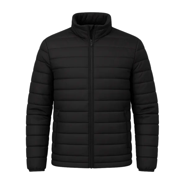 chaqueta impermeable con telas importadas cierre frontal cremallera cuello alto puños resortados bolsillos externos e interno