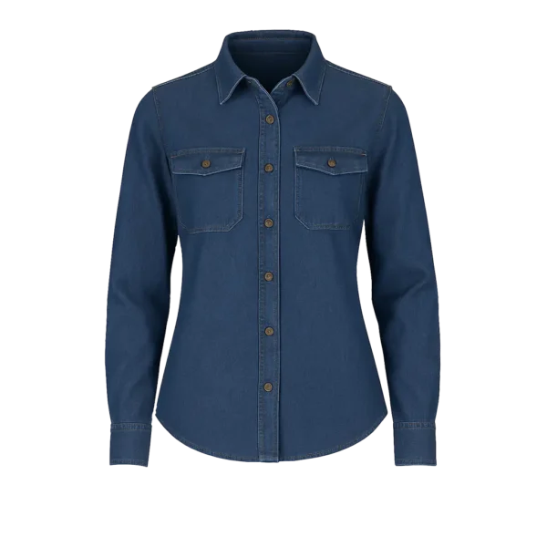 chaqueta 100% algodón lisa color azul y negra con cierre frontal, cuello camisero y bolsillos con tapa y botón