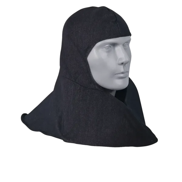 escafandra en dril con cobertura de cabeza, cuello y hombros, cierre con velcro frontal