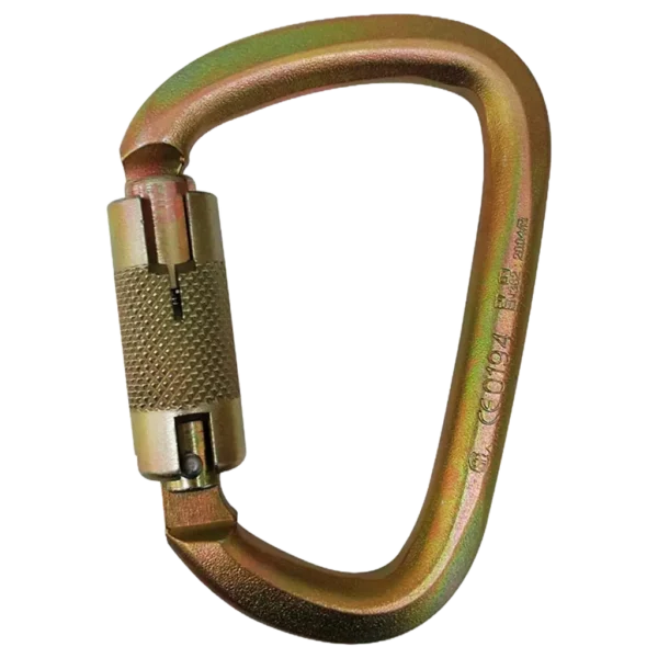 Mosquetón carabinero de seguridad con tres seguros automáticos, resistencia de 50KN, peso 250 gramos.