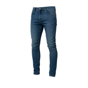 pantalón jean licrado para caballero con cinco bolsillos y bota recta