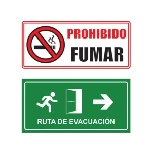 Avisos de señalización en poliestireno y señales fotoluminiscentes para evacuación y primeros auxilios