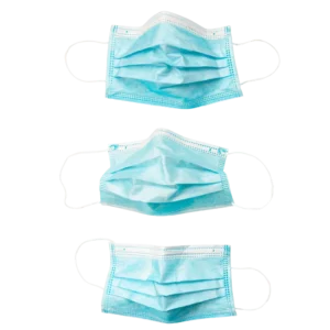 tapabocas desechable de tres capas en tela no tejida termosellada con doble elástico y clip nasal