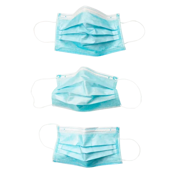 tapabocas desechable de tres capas en tela no tejida termosellada con doble elástico y clip nasal